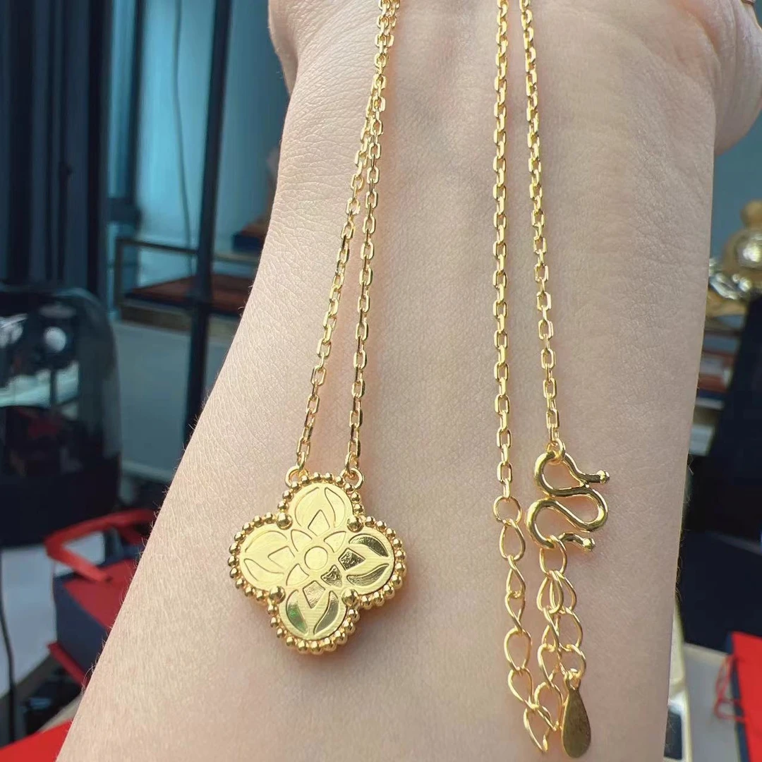 坠链均足银 四叶草项链 厚金足银精品工艺轻奢时尚金色四叶草项链