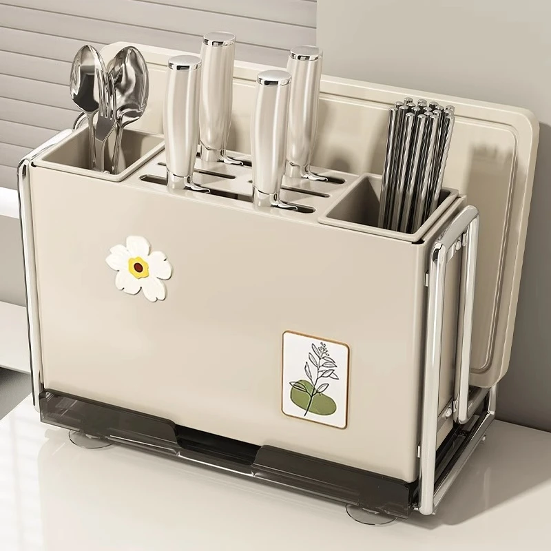 优勤沥水刀架置物架新款多功能磁吸筷子刀具收纳架家用放砧菜板架