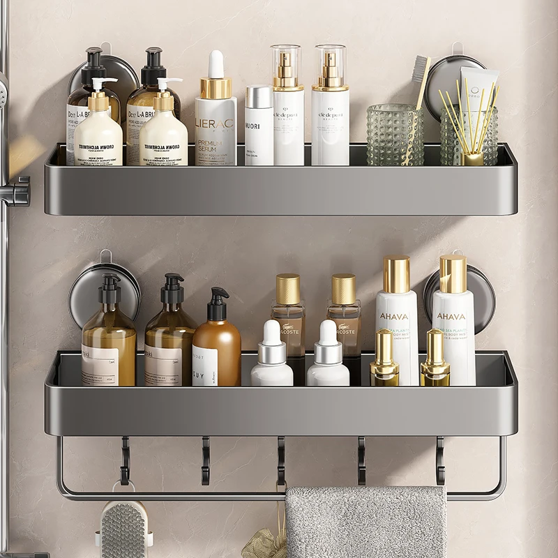 优勤吸盘卫生间置物架浴室收纳架壁挂免打孔洗漱台墙上收纳盒厕所