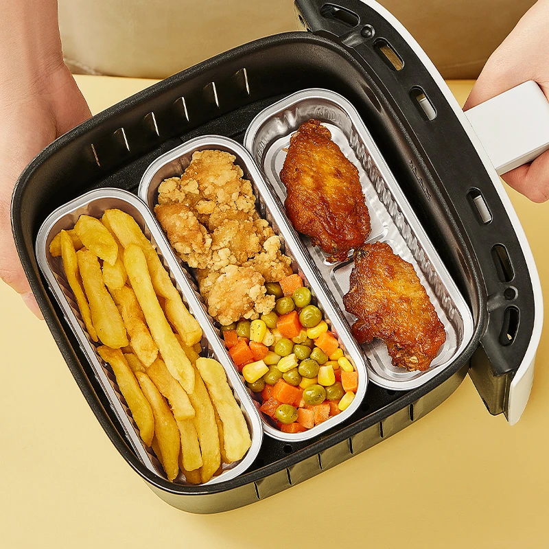 长方形空气炸锅专用纸锡纸碗铝箔可重复家用烤箱烘焙模具锡纸盒