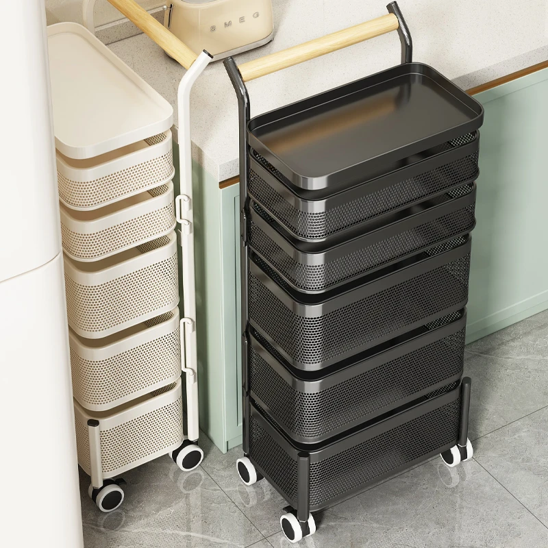优勤厨房置物架落地多层收纳架放果蔬菜篮子小推车多功能窄夹缝柜