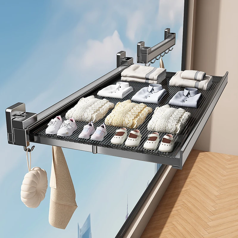 阳台多功能可伸缩网格晾晒架折叠节省空间晾鞋袜子杂物晾晒器sc
