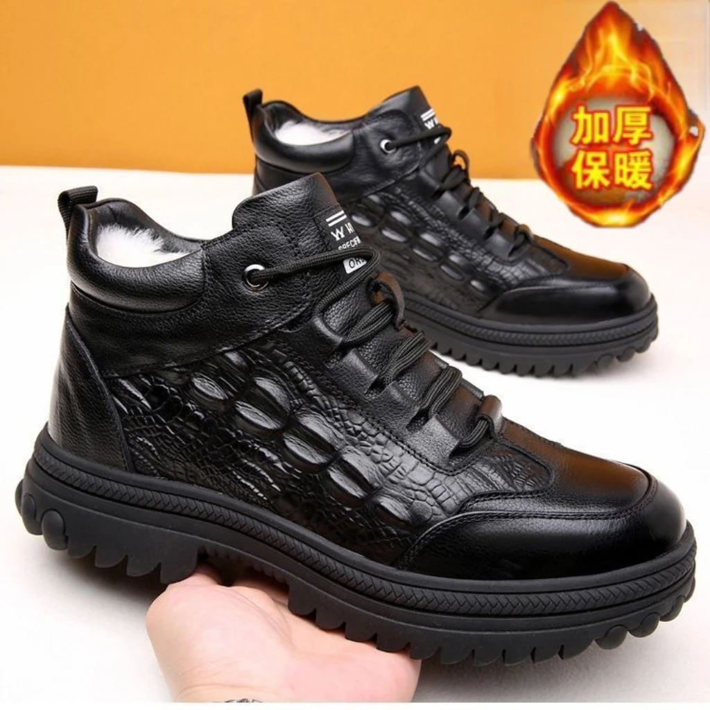 加绒加厚马丁靴男冬季真皮男士靴子男鞋韩版高帮百搭增高休闲皮鞋