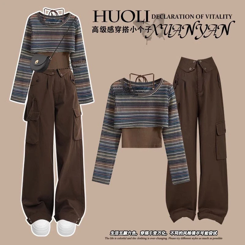 美拉德早秋穿搭韩风chic套装2024工装裤女又a又飒秋装搭配一整套
