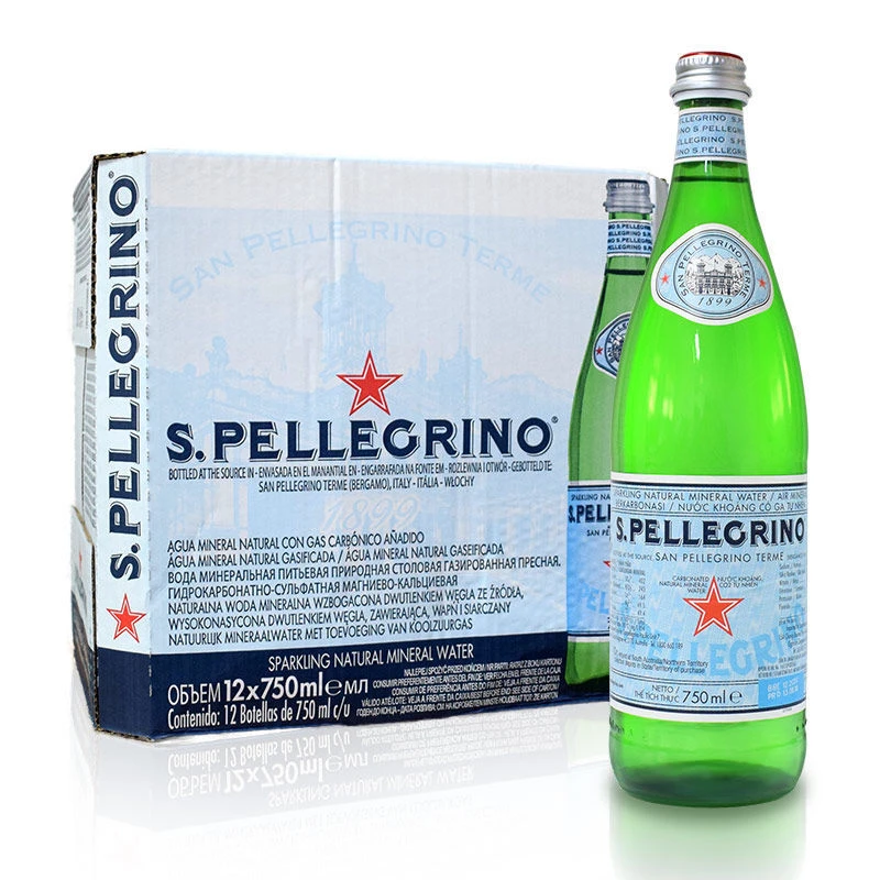 意大利进口圣培露气泡水750ml圣培露玻璃瓶苏打水含气天然矿泉水