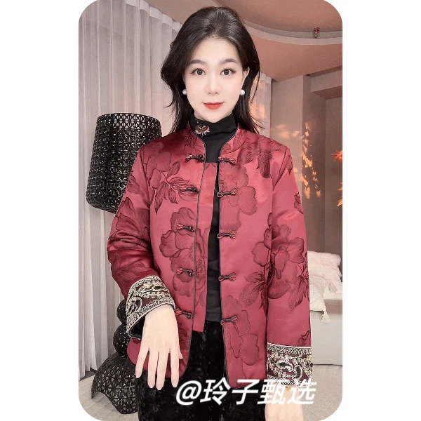 芙蓉牡丹新中式棉服 气质 复古中国风提花加棉外套
