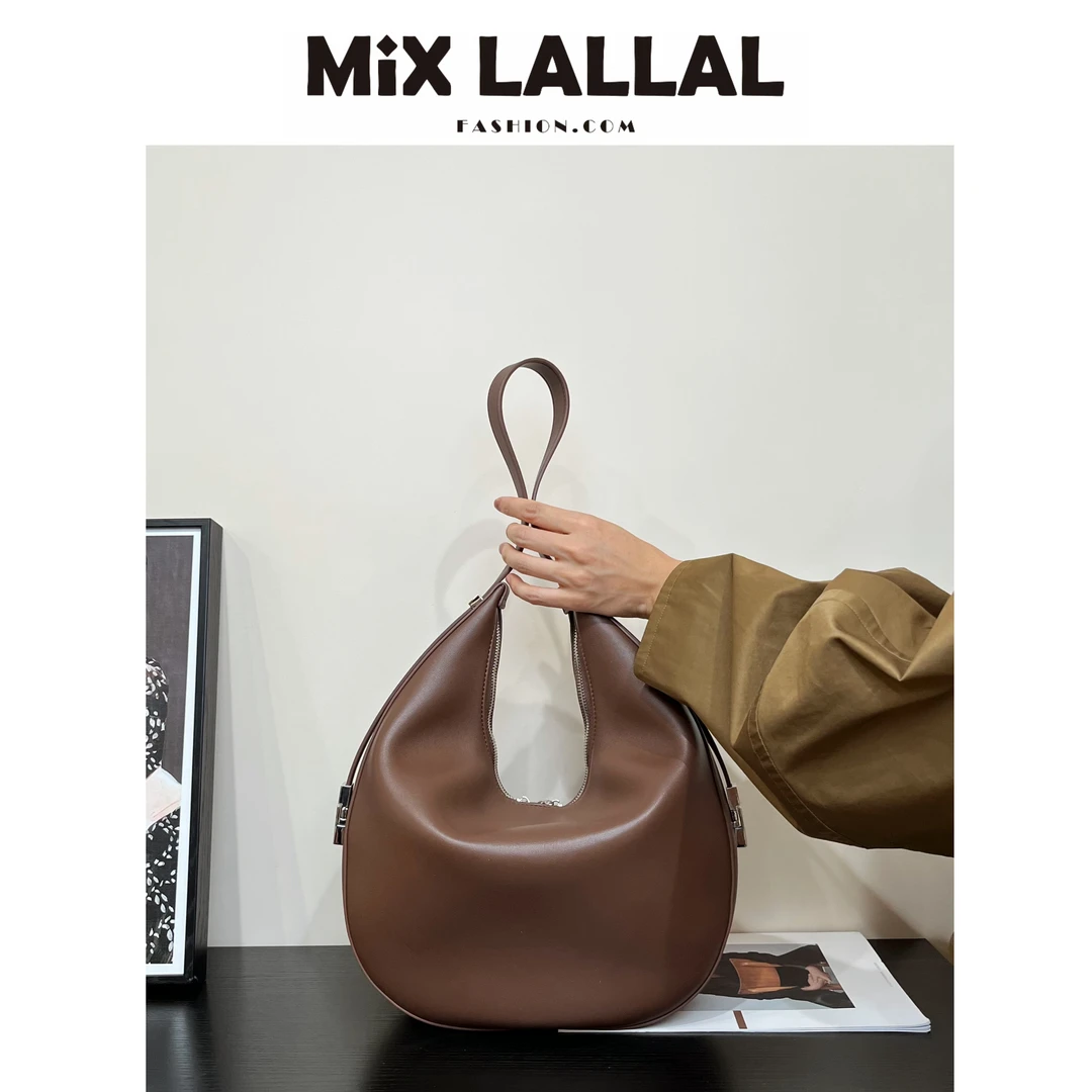 MIXLALLAL 月牙包女新款简约小众设计牛皮单肩手提半圆包斜挎包