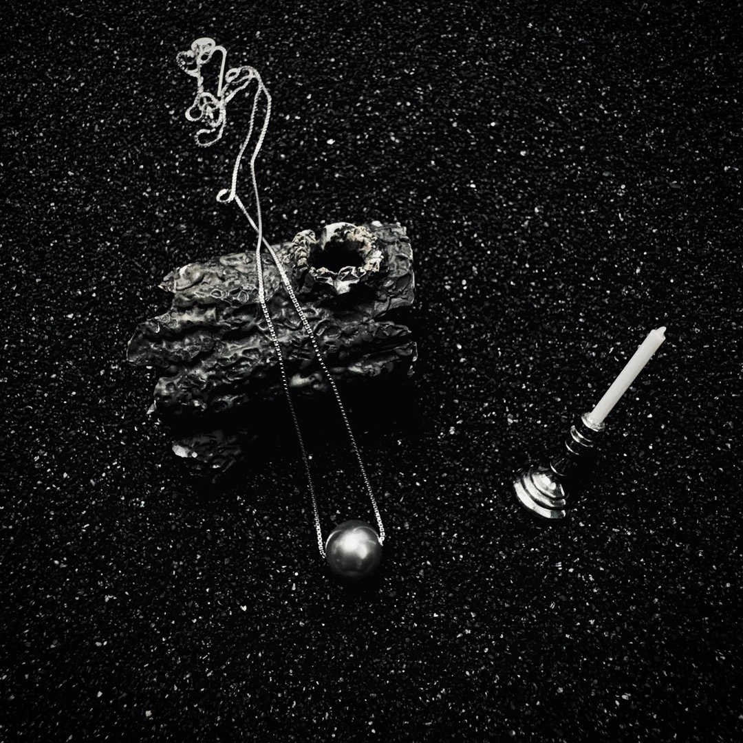 链子925银仿珍珠 纯银款小众灰珍珠项链