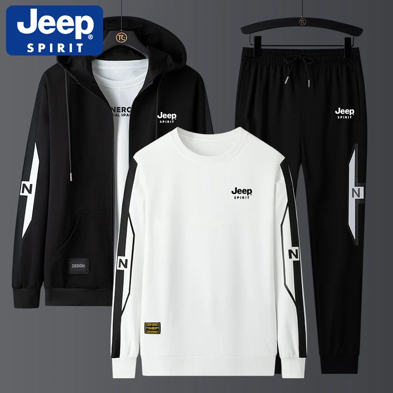 JEEPSPIRIT运动服套装男秋冬加绒加厚大码男装休闲外套两件三件套