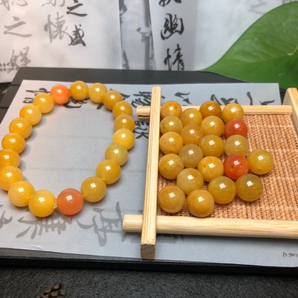 桂林鸡血玉石黄10mm圆散珠20颗（送弹力绳）DIY多样性发货