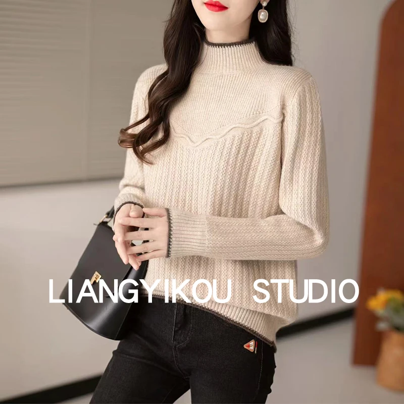 半高领毛衣女士秋冬新款洋气百搭时尚针织打底衫加厚套头内搭上衣