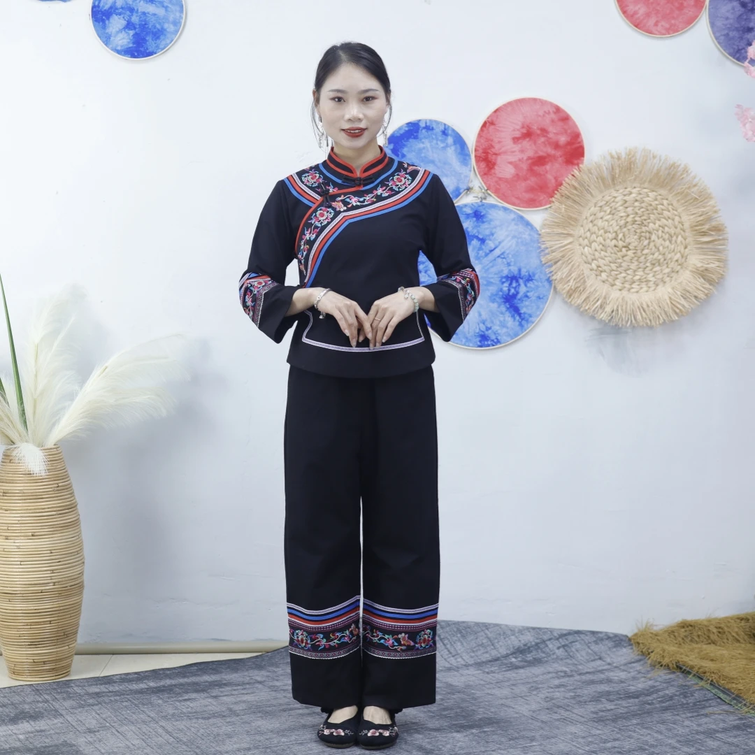 新款布依族民族服装刺绣土布面料壮族民族服装女士裤装民族风女装