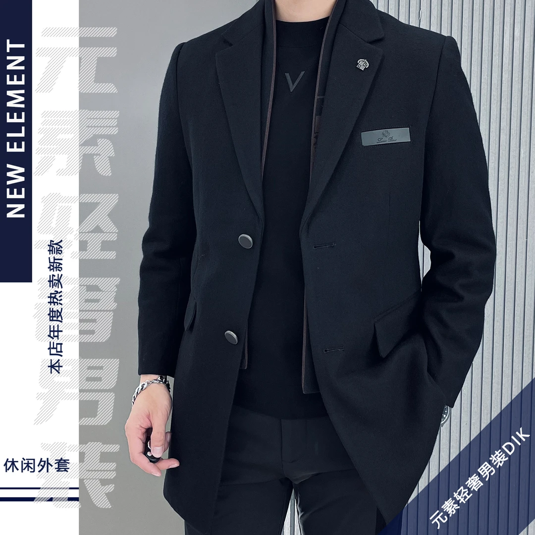 品质男装羊毛外套雅痞新款秋冬长款西装休闲西服轻奢商务YM3993