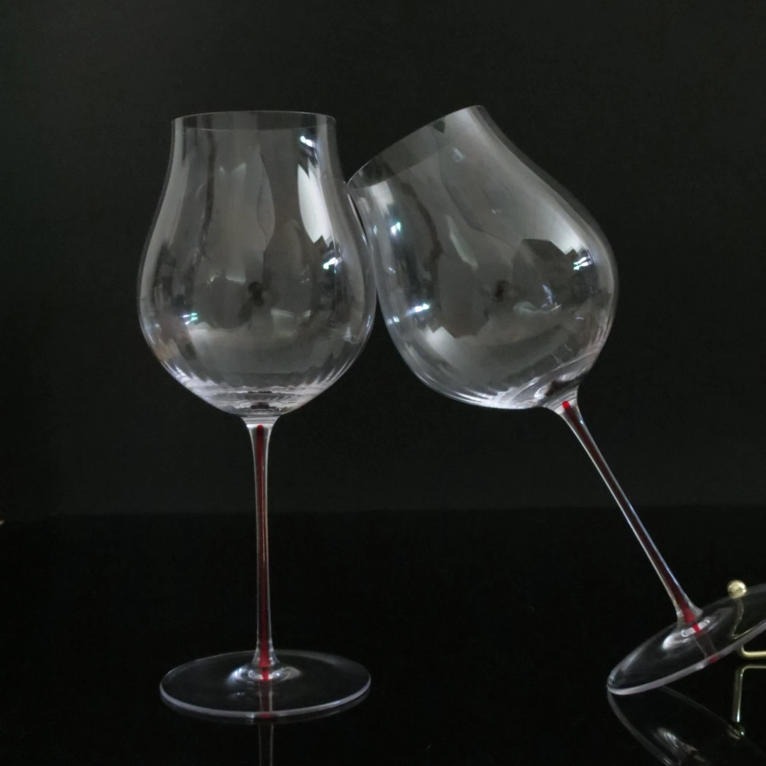 【夏日小酌】红杆水晶红酒杯子简约高档大肚北欧结婚葡萄酒杯透明