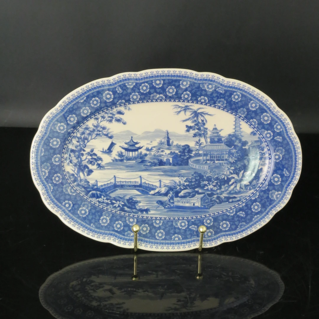 【老瓷】远山  31*21cm 高温瓷釉中彩 花边长盘小号  狂欢