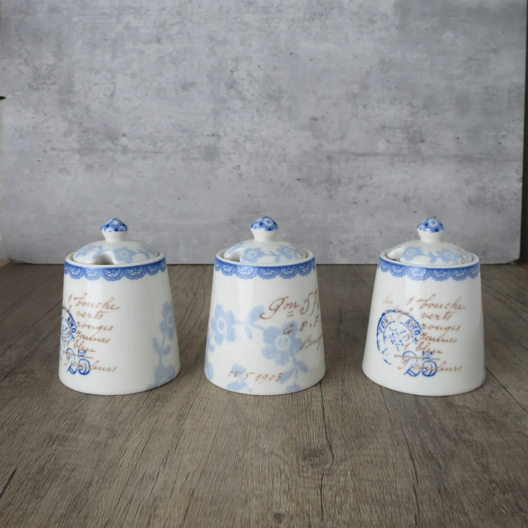 【GG家】 33 蓝版post 7.5*10.5cm 调味罐 组合装3个高温瓷釉中