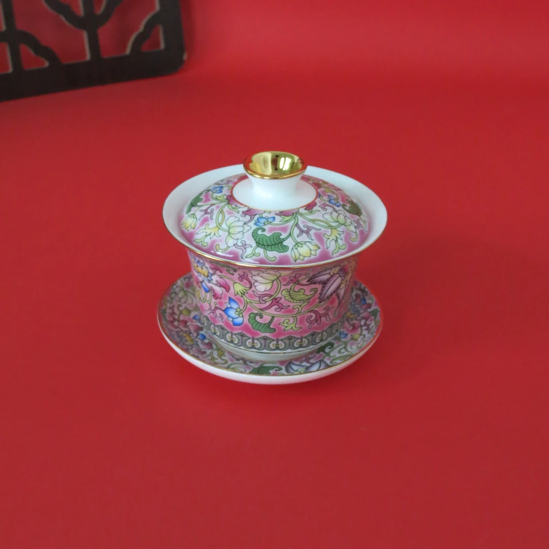 【一切美好】150ML西番莲纹 三才盖碗 礼盒装 骨瓷