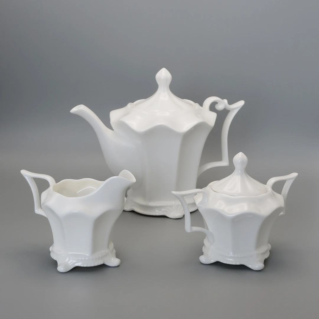 【勇士】水壶750ml+糖缸180ml+奶壶180ml 纯白茶壶三件套  高温瓷