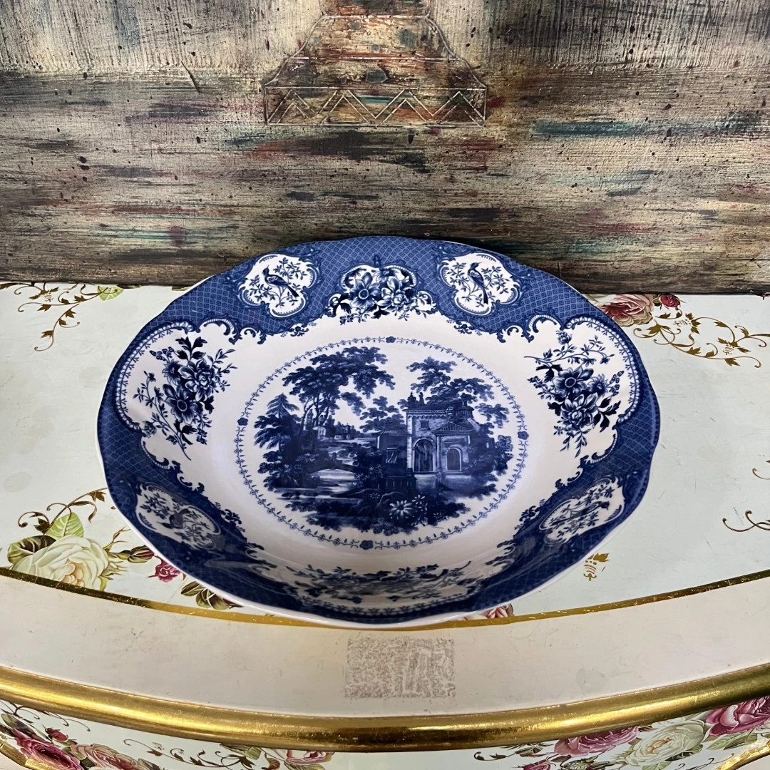 【老瓷】夏宫 29.5×4.8cm 蓝色超大盘 高温瓷釉中狂欢