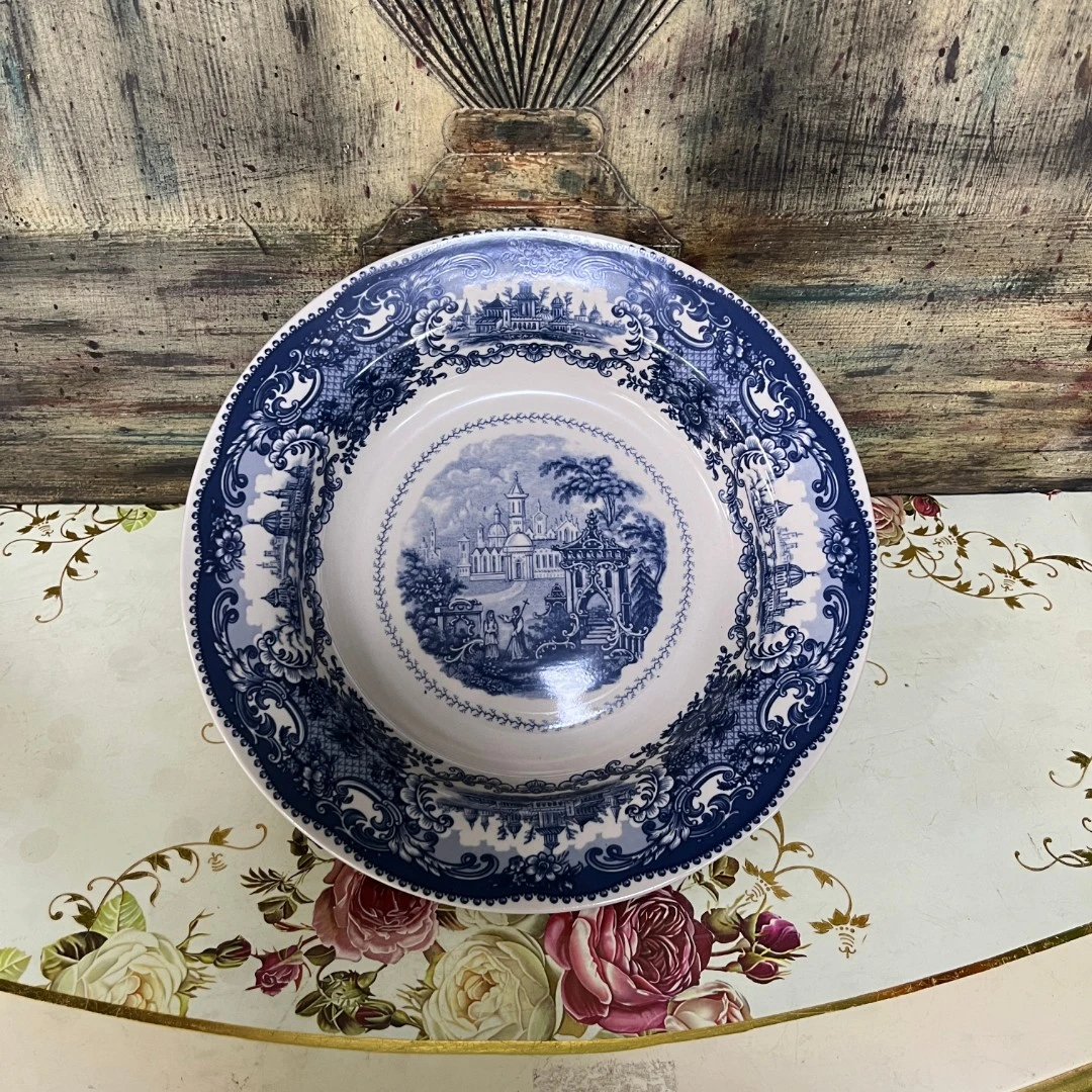 【慢瓷儿】A2286Y1 东方之城 27.3×5cm 蓝色大深圆盘子 高温瓷釉中