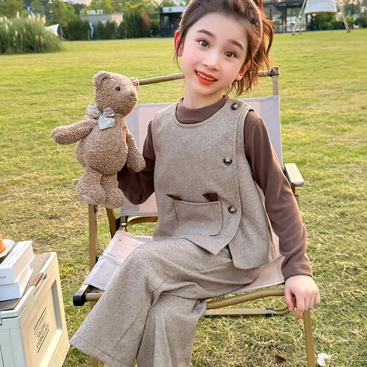 女童秋季套装马甲三件套春秋季时髦新款爆款6-12岁正版女童套装