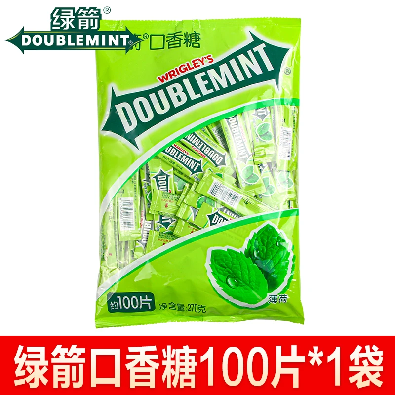 绿箭口香糖袋装100条独立小包装经典原味薄荷味清新口气约会交际