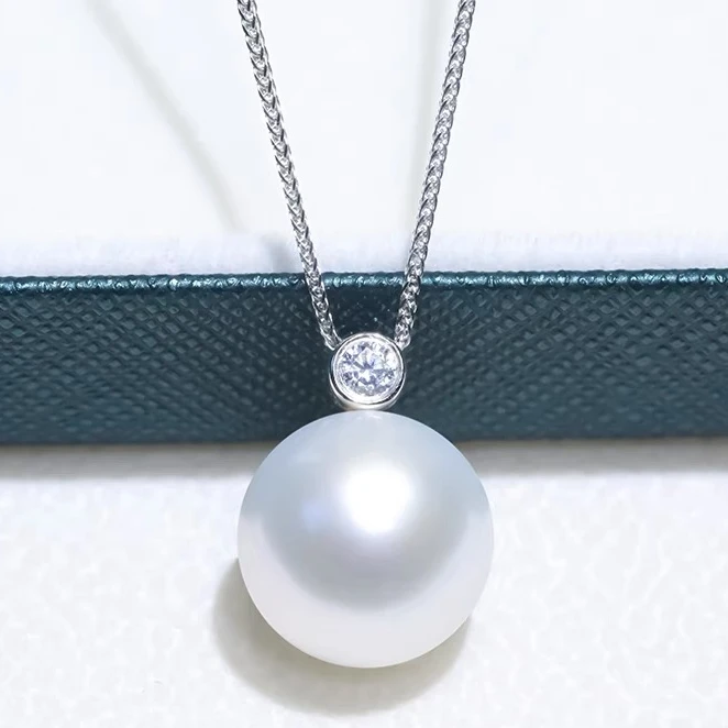 金海祥冷光澳白珍珠吊坠项链12mm正圆K金石镜面强光戴王妃款百搭