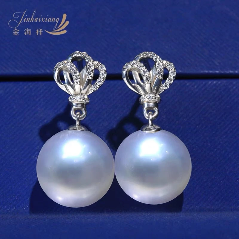 GUIID维纳斯冷光澳白珍珠海水耳钉耳环18K金款式正圆气质百搭强光