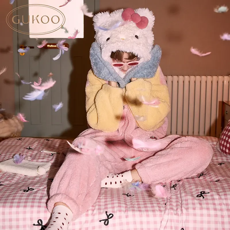 【Gukoo果壳】HelloKitty系列冬季睡衣女加绒加厚卡通女家居服套装