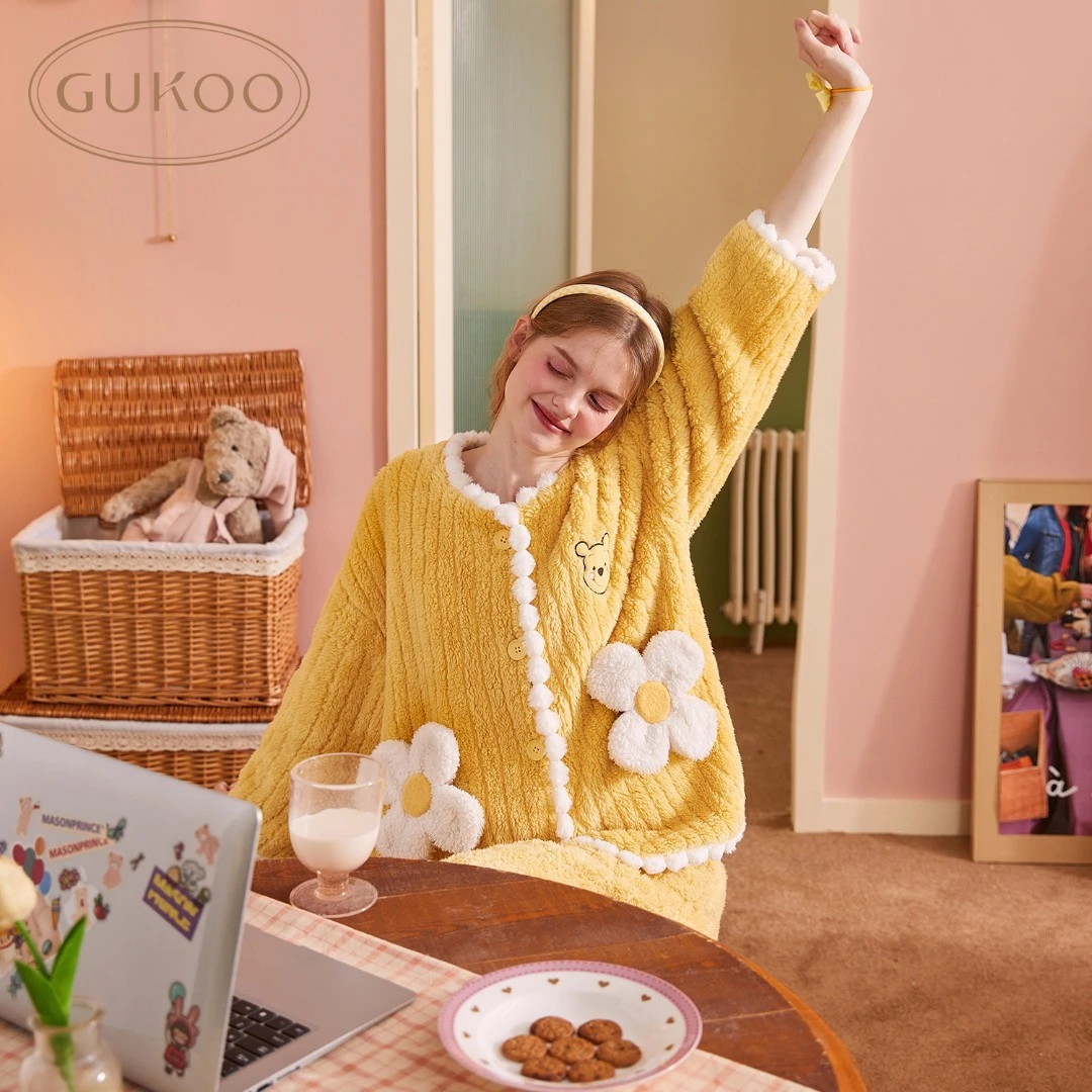 【Gukoo果壳】迪士尼小熊维尼加绒卡通秋冬家居服套装