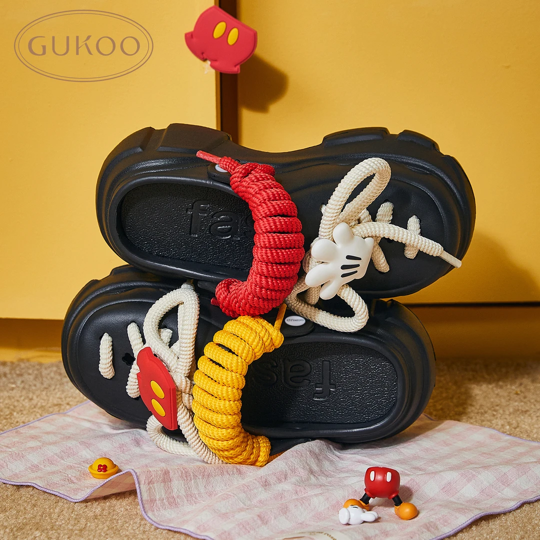 Gukoo/果壳迪士尼系列厚底凉拖鞋夏季黑色潮流个性洞洞鞋