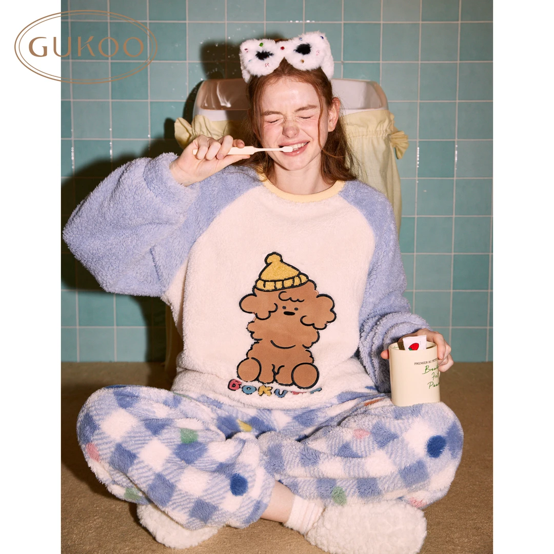 【粉丝专属福利】Gukoo果壳双面北极绒保暖柔软宽松睡衣家居服套装