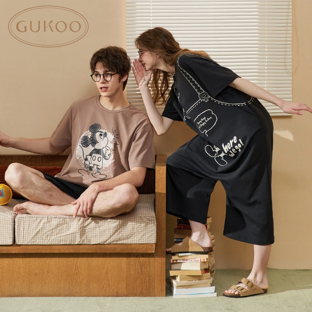 【Gukoo果壳】迪士尼米老鼠联名卡通春夏情侣家居服