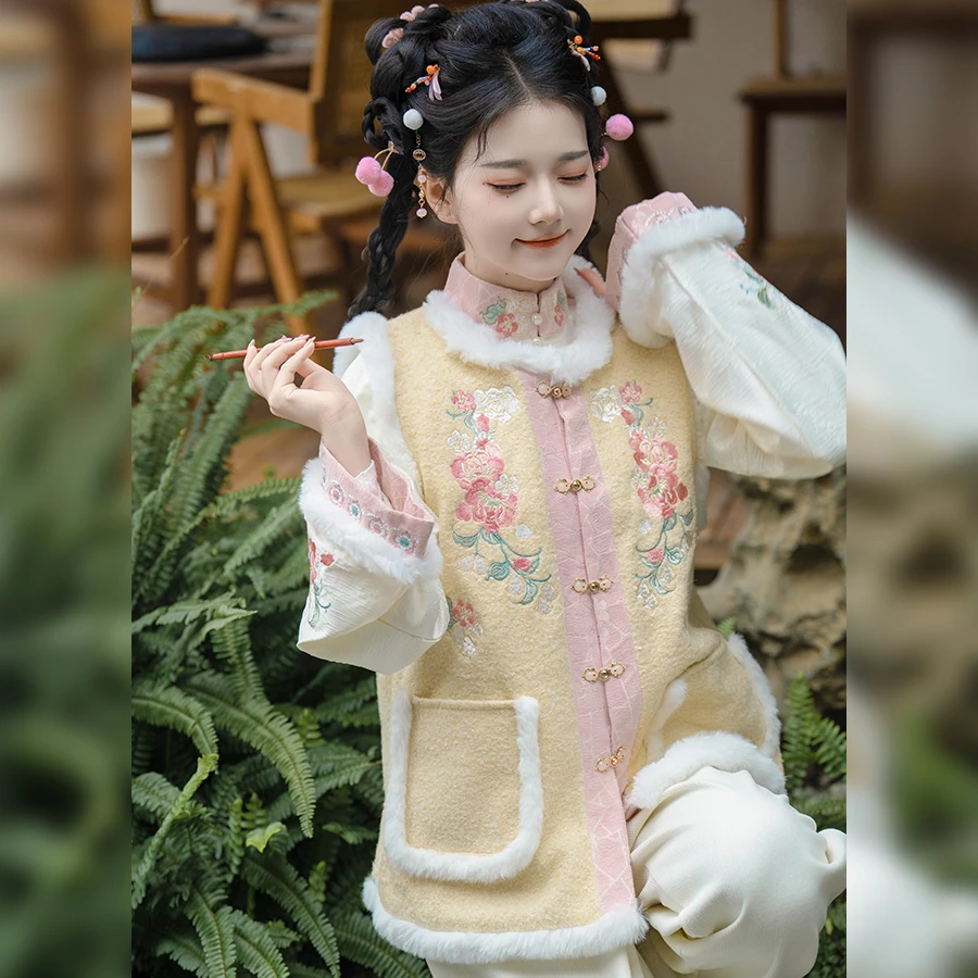 东方辞原创汉服女【妙妙】明制圆领比甲加绒有口袋日常雪球裤套装冬