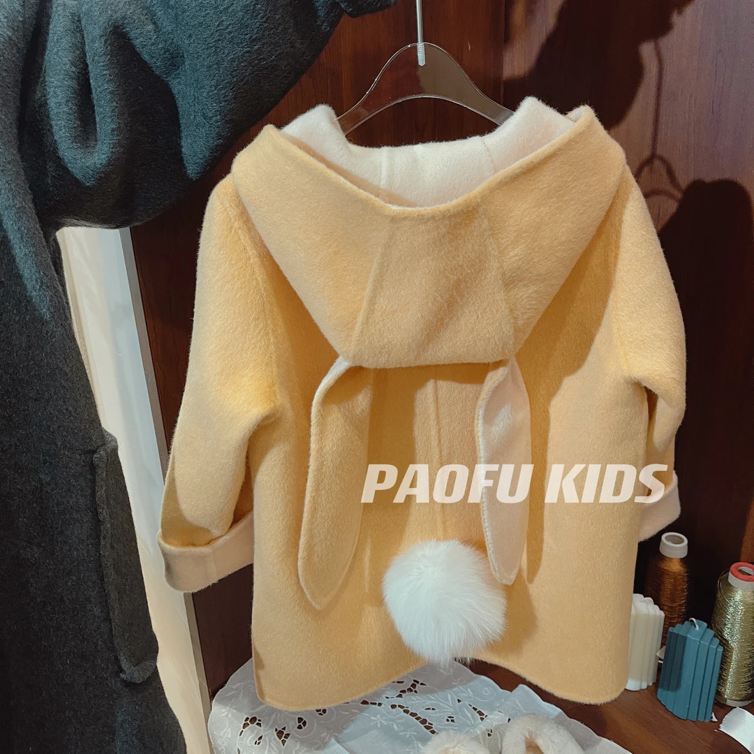 新款儿童洋气毛呢外套女童6-12大衣羊毛外套双面呢大衣DY230916