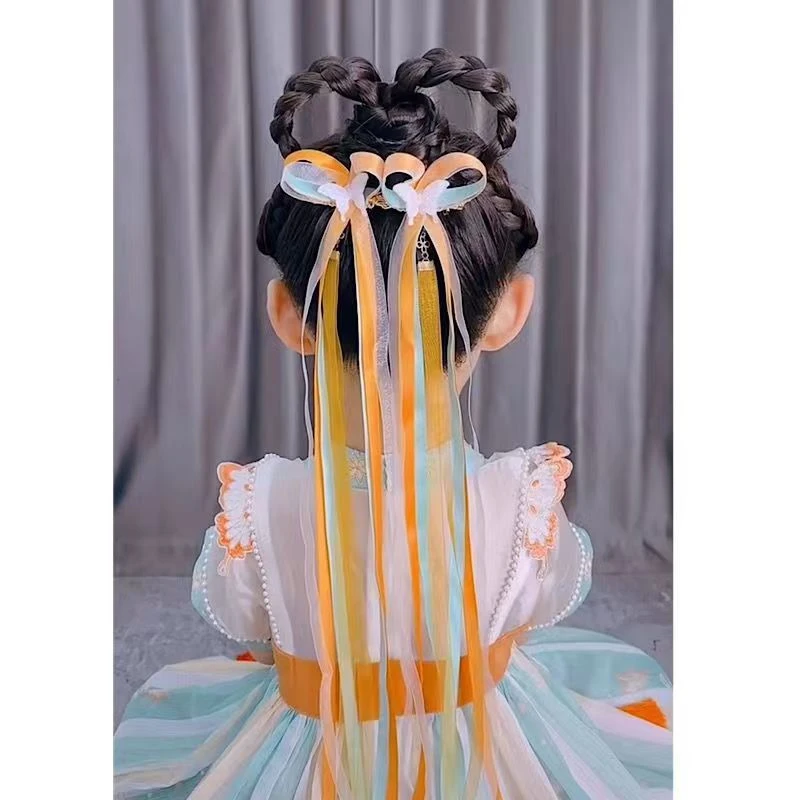 女童可爱汉服头饰发夹女孩流苏飘带古装超仙儿童宝宝蝴蝶古风发饰