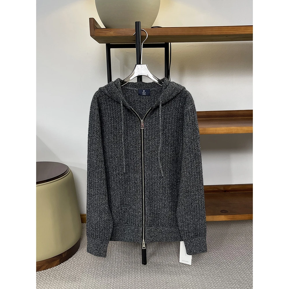 【羊绒衫】男士连帽加厚纯山羊绒针织开衫