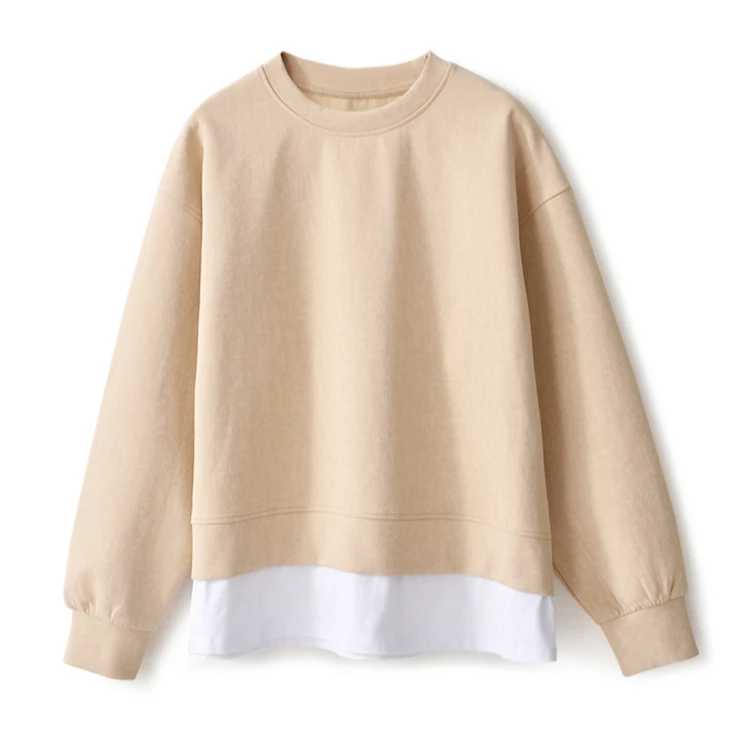 宽松直筒假两件休闲拼接卫衣圆领女