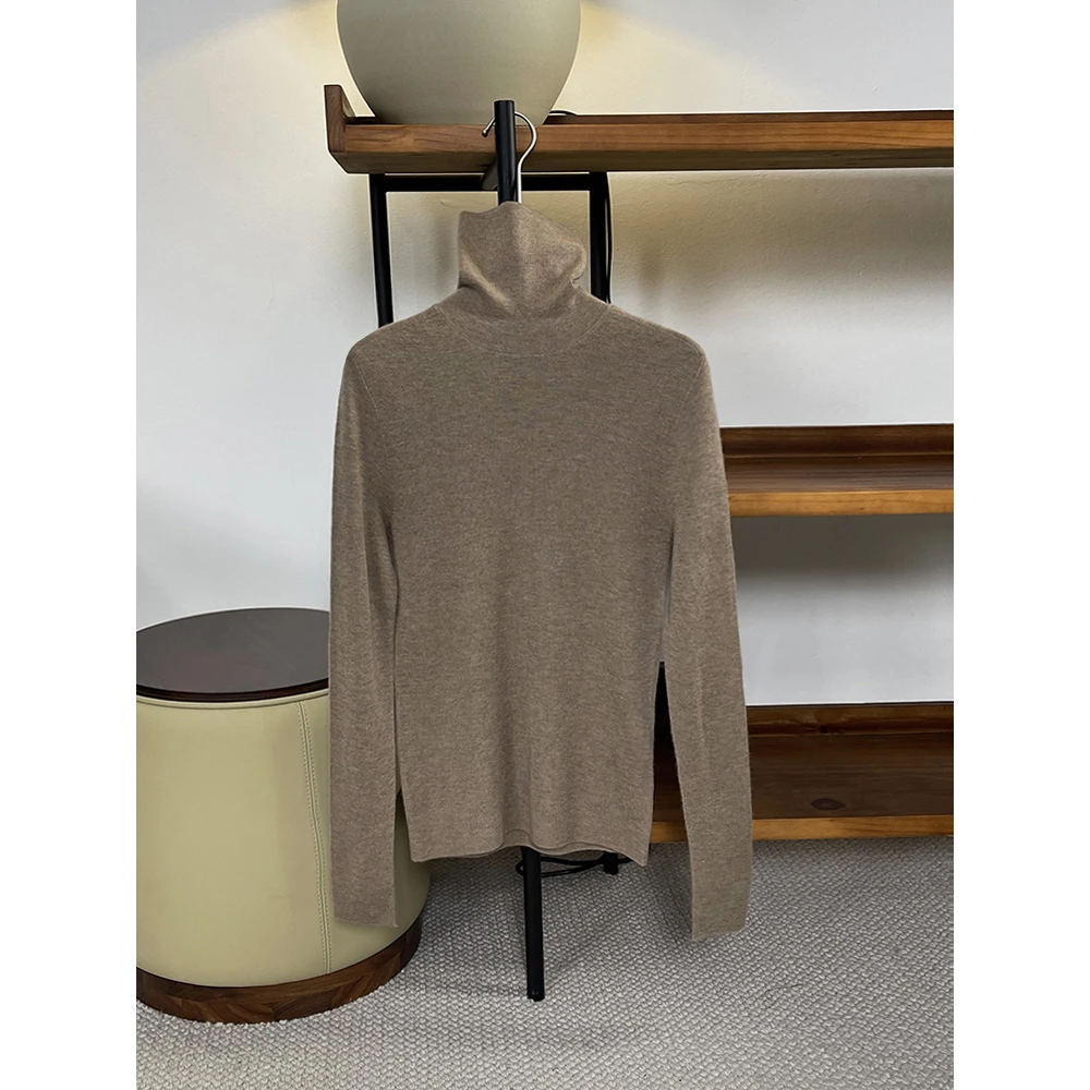 精纺68支加密四平针康赛妮纯羊绒衫无缝一体高领套头针织打底衫女