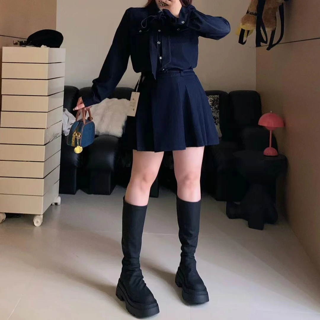 慧芝huizhi 8768皱皱靴 定制款 哑光高级感加大腿围不掉筒粗腿靴