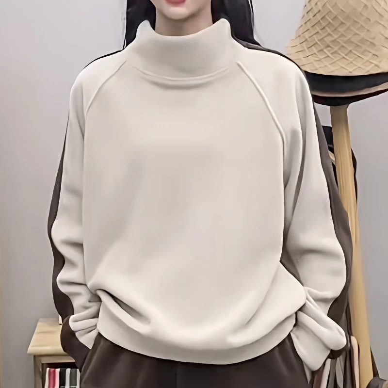 保暖卫衣女2023秋冬新宽松立领款拼色洋气加厚休闲百搭外套上衣女