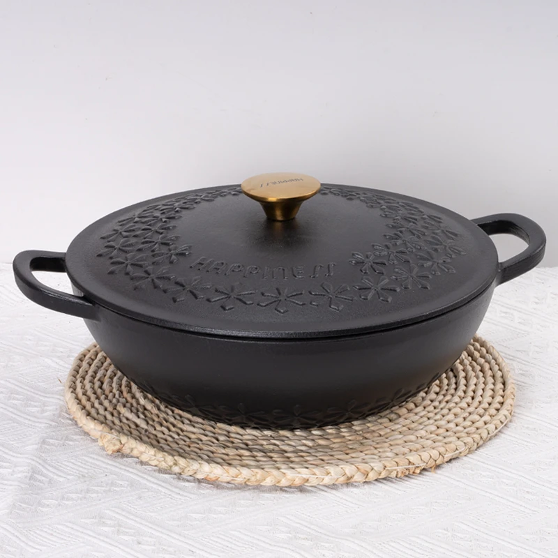 28cm铸铁太阳花微压锅煎锅时尚烹饪多用炖肉珐琅锅煮面一体式设计