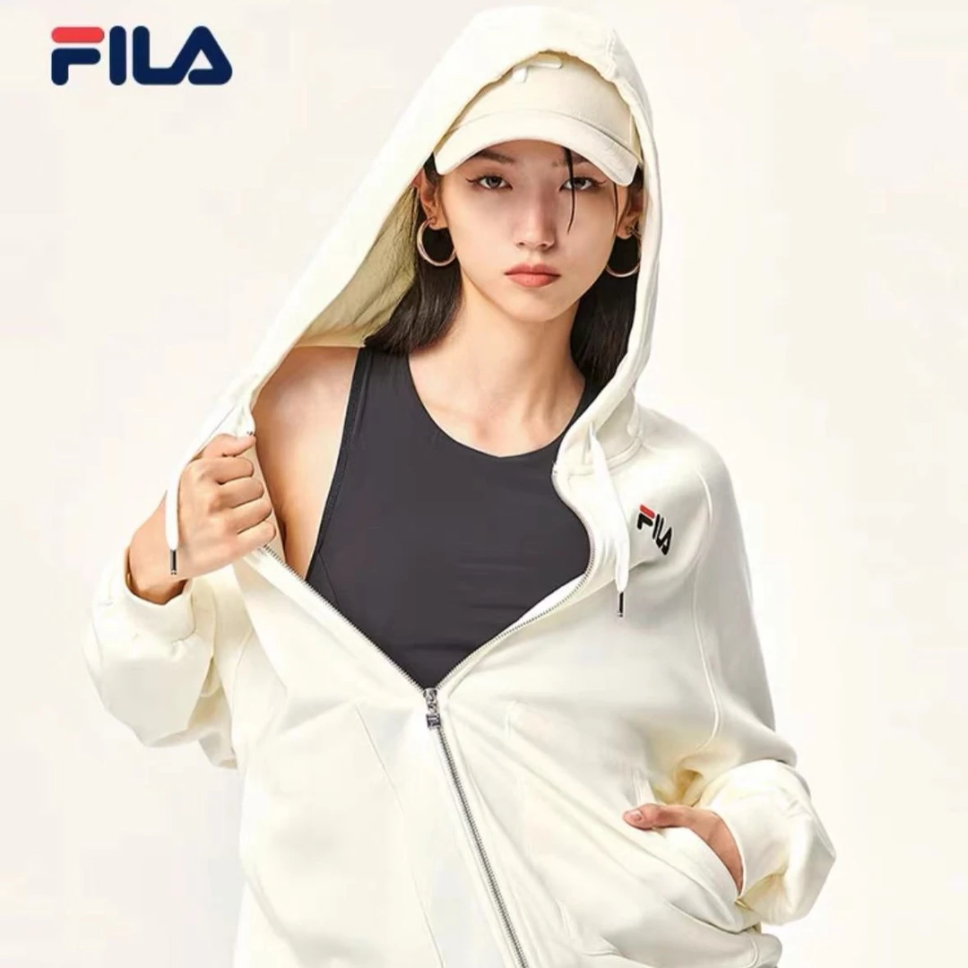 斐乐女子时尚休闲针织加绒连帽长袖春秋白色春夏外套F51W318599F