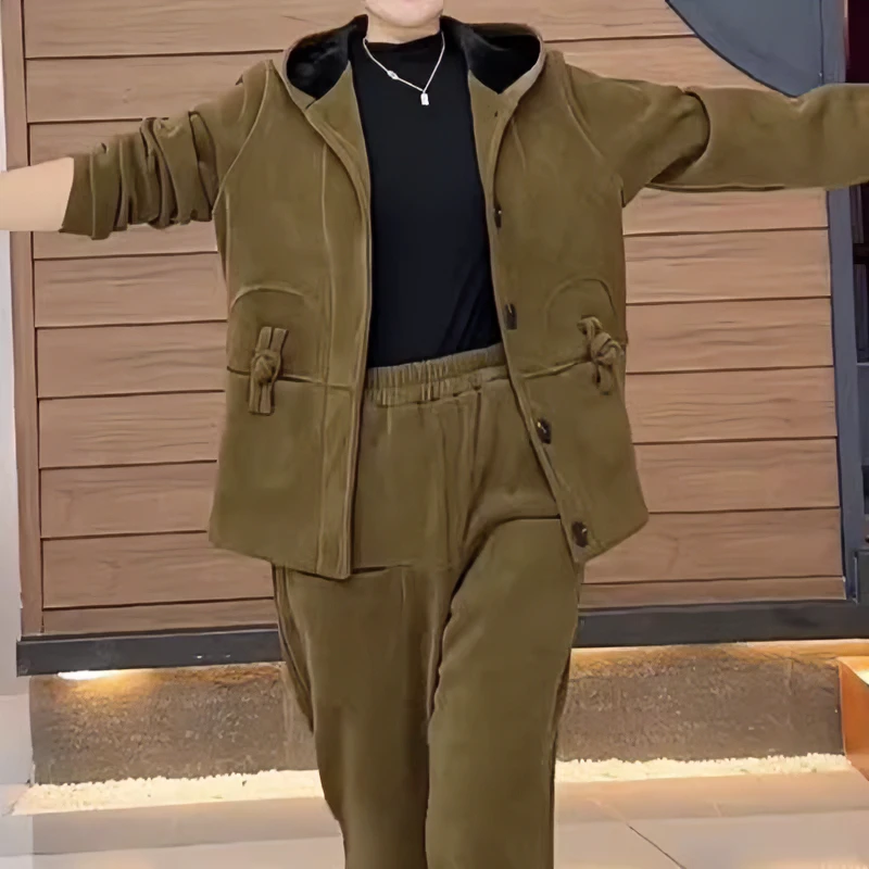 中老年时尚套装女秋冬新款复古减龄妈妈装休闲宽松哈伦裤两件套装