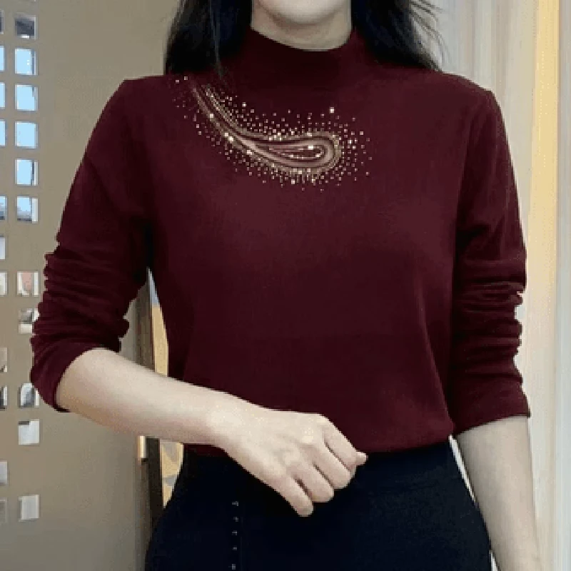 网红百搭上衣打底秋冬打底衫高领长袖时尚上衣打底秋冬打底衫高领