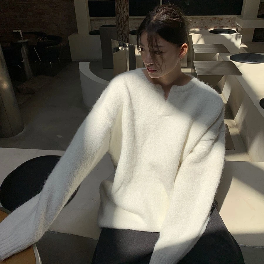 洛边 慵懒风！羊毛宽松人手一件针织毛衣套头百搭显瘦上衣秋冬女