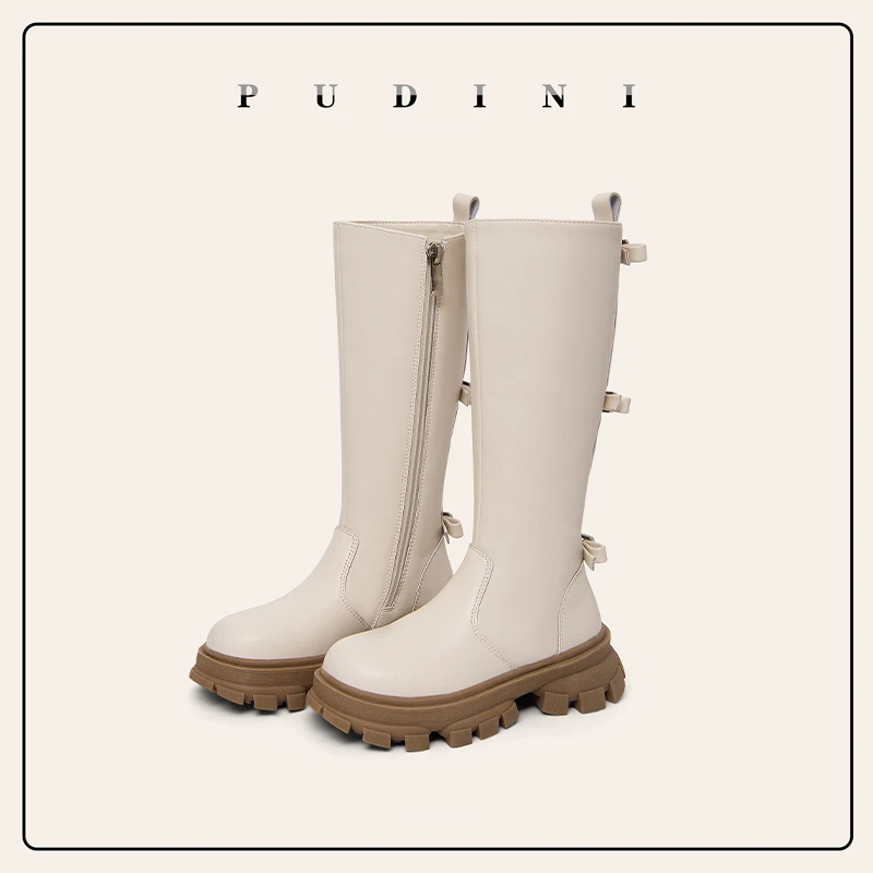 普迪妮新款冬季女童真皮长筒靴保暖加绒百搭冬靴 20229-0300