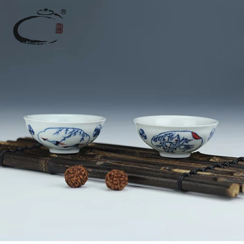 贵和祥正品功夫茶杯陶瓷品茗杯手绘客厅茶具景德镇青花瓷小普洱杯