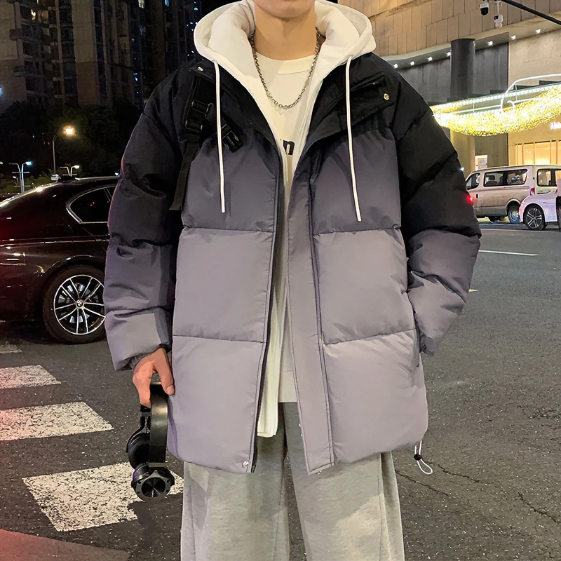 冬季新款男生港风宽松连帽棉服外套青少年学生潮流帅气保暖棉衣男