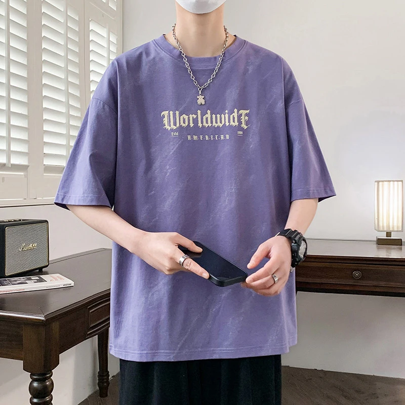 2025新款短袖t恤学生夏季宽松男士青少年潮流圆领港风ins半袖体恤